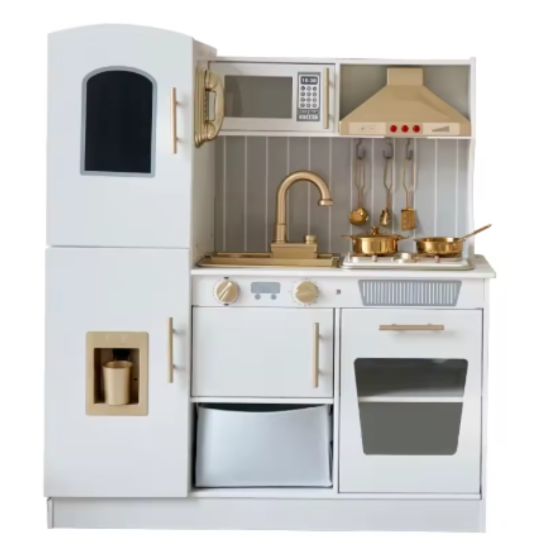 Wooden Kitchen Set for Kids (3-8 yrs), Luxury Pretend Play Kitchen Set , Wooden Kitchen with Lights, Water & Sounds for Children, Pretend Wooden Cooking Set for Kids, Gifts for Girls, Luxury Kitchen Sets, Premium Kitchen Sets for Kids, Pretend Kitchen and Utensils, Toy Kitchen