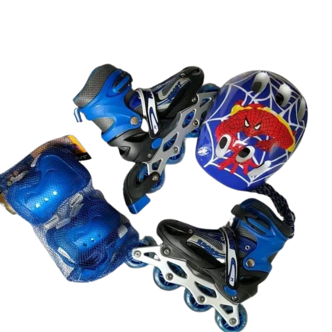 EU 28–31 Blue Spider-Man Inline Skates for Kids with Protective Gear and Helmet Set - Children's Skating Kit