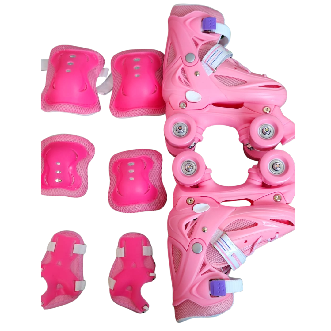 Pink Princess Quad Skates for Kids with Protective Gear Set - Children's Roller Skates