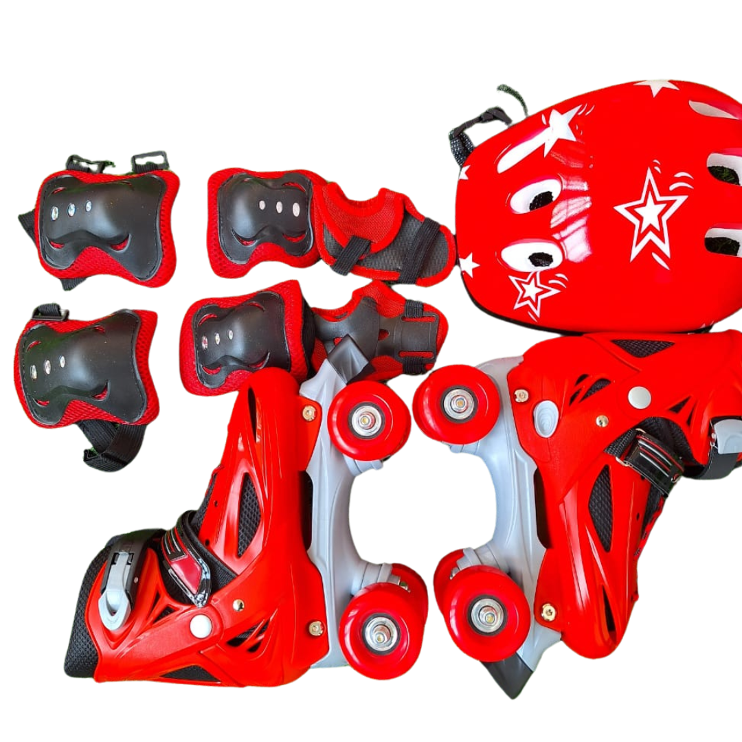 Red Quad Skates for Kids with Protective Gear & Helmet Set - Children's Roller Skates