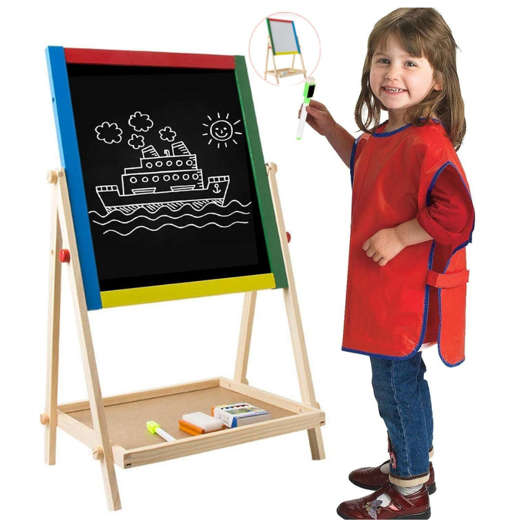 Double-Sided Wooden Easel Drawing Blackboard Painting Toy Early Education Learning Toys For Children with Chalkboard and Whiteboard for Kids