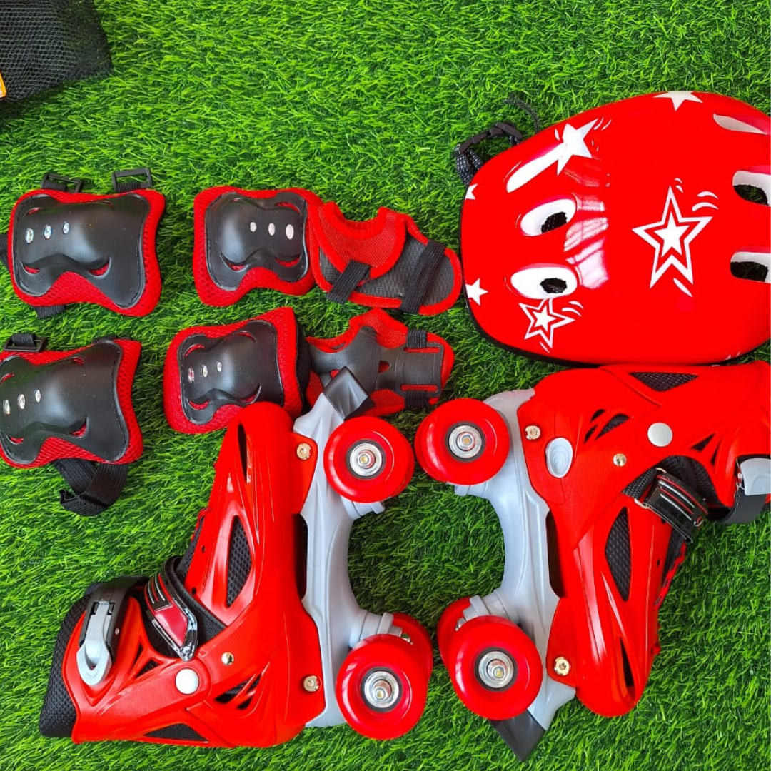 Red Quad Skates for Kids with Protective Gear & Helmet Set - Children's Roller Skates