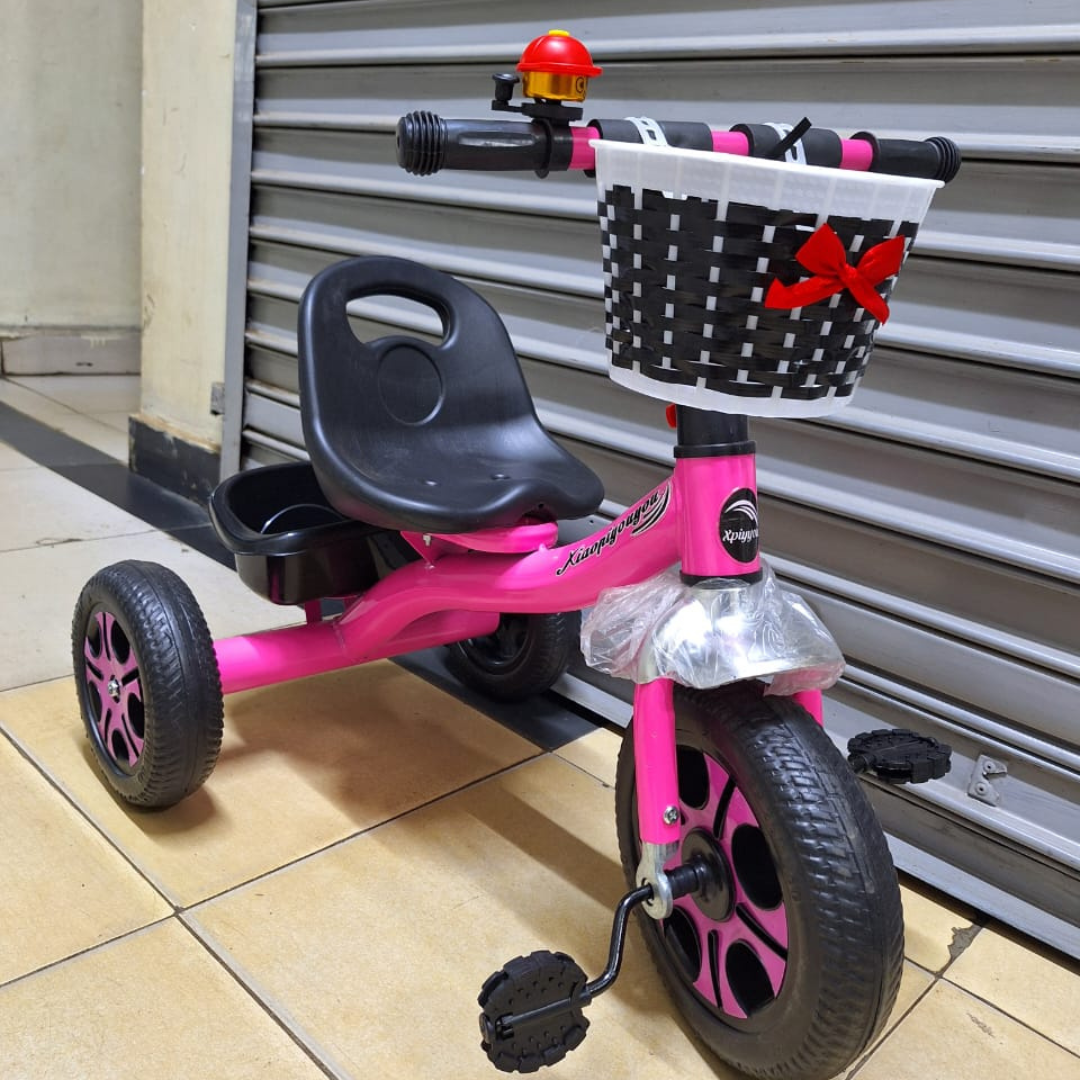 Pink Tricycle with Basket and Bell for Kids - Toddler Bike
