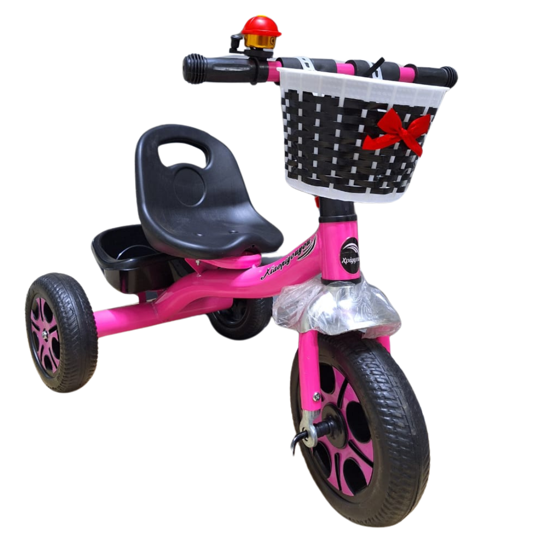 Pink Tricycle with Basket and Bell for Kids - Toddler Bike
