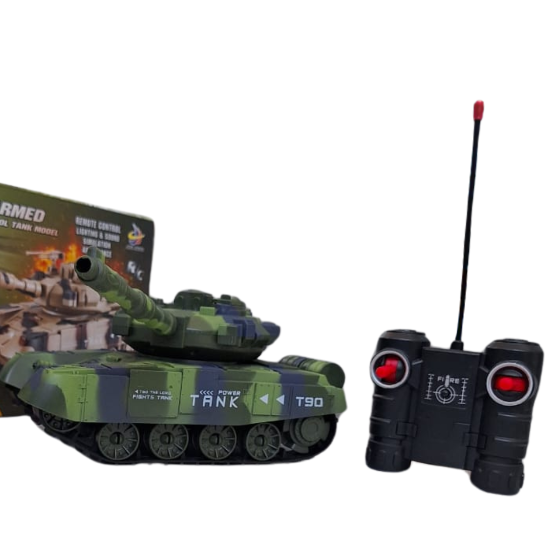 Remote-Controlled War Tray T90 Military Tank Toy for Kids - Rechargeable