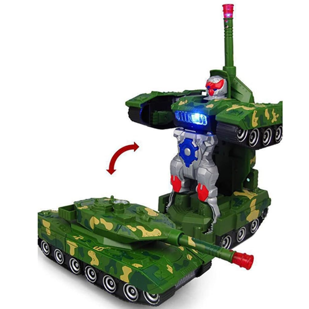 Combat Army Tank Vehicle Deformation Robot Toy Action Figure Military Combat Tank Robot Toy Playset Vehicles with Light, Music for Kids 