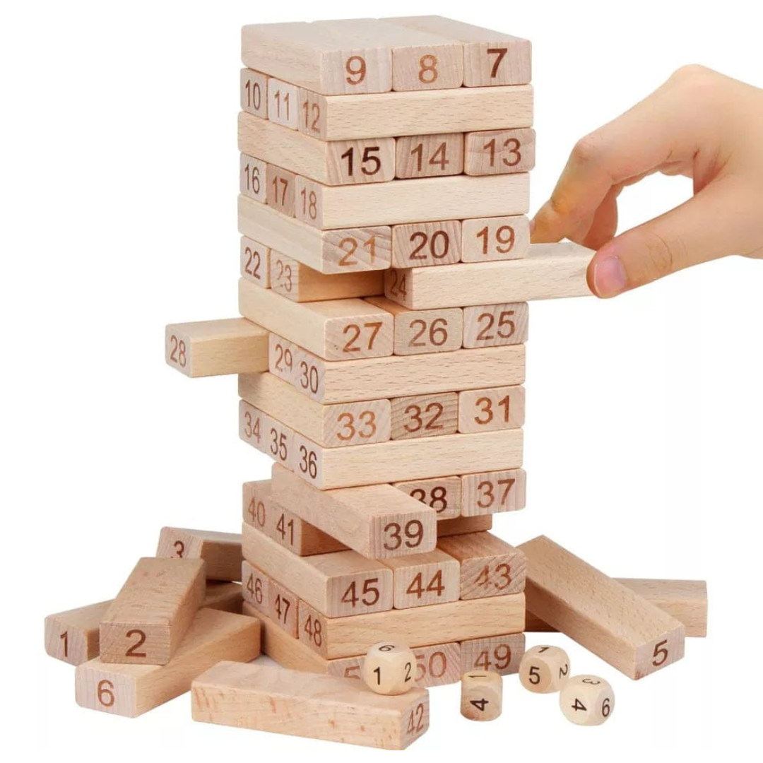 Wooden Jenga Game - Wooden Numbered Jenga Game with Dice for Kids and Families - Classic Fun