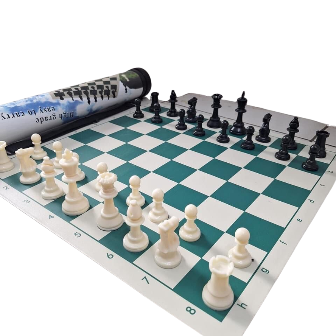 Large Portable Chess Set with Roll-Up Board for Kids and Adults