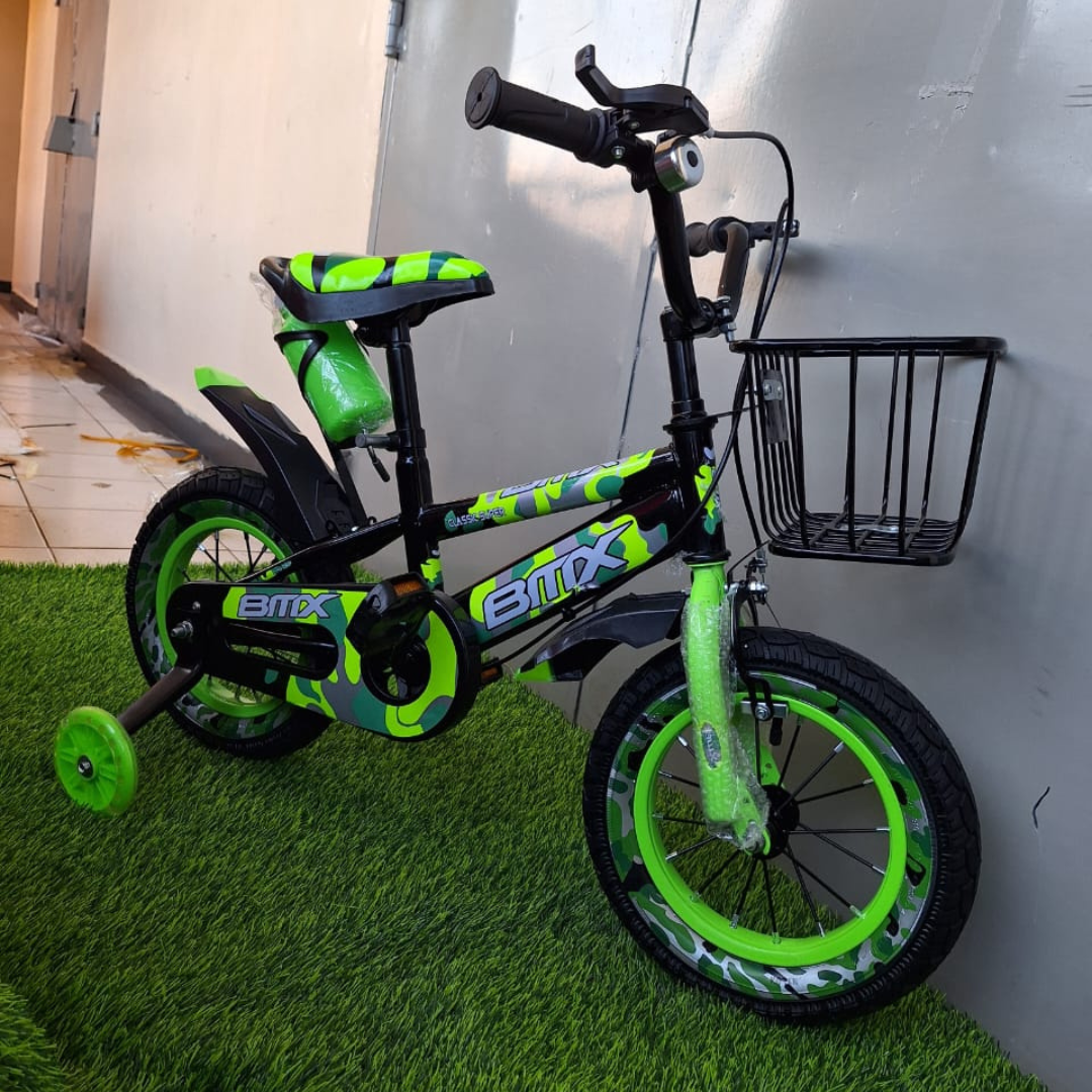 Bikes for Kids, Green BMX Bike for Kids with Training Wheels Children's Bicycle