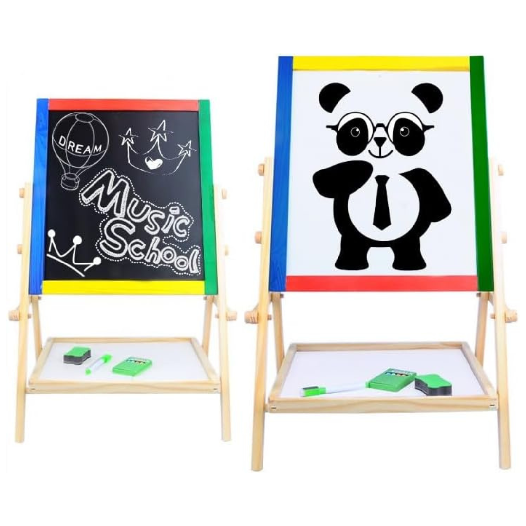 Double-Sided Wooden Easel Drawing Blackboard Painting Toy Early Education Learning Toys For Children with Chalkboard and Whiteboard for Kids