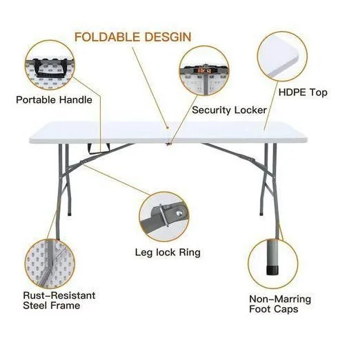 1.8m Heavy-Duty Foldable Table - 6ft Folding Table for Events, Catering, Camping, Home, Office, Parties & Outdoor Use
