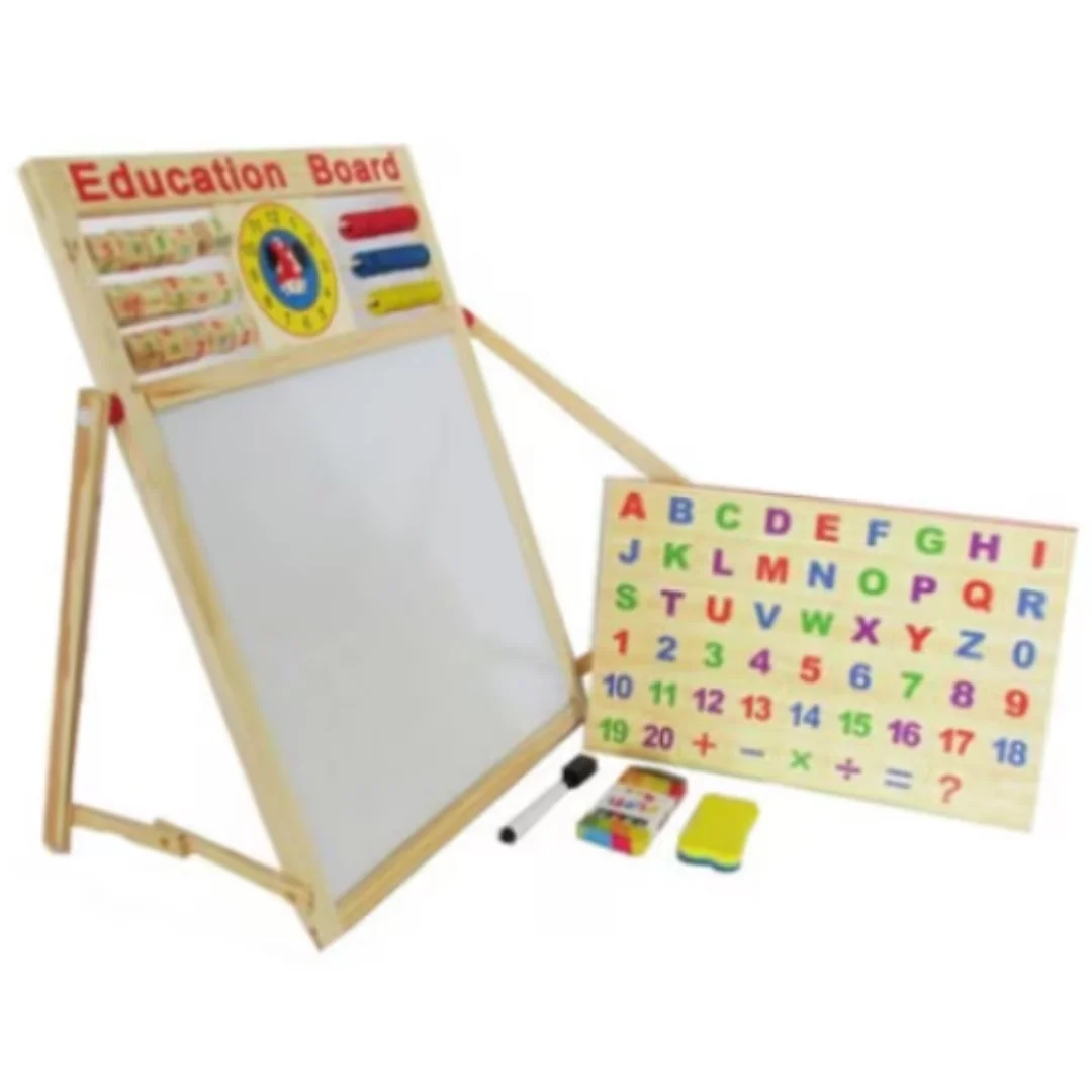 2-in-1 Blackboard, Children's Wooden Education Board and Easel (Magnetic Whiteboard), Blackboard for Kids-  Early Education & Learning Toys and Equipment