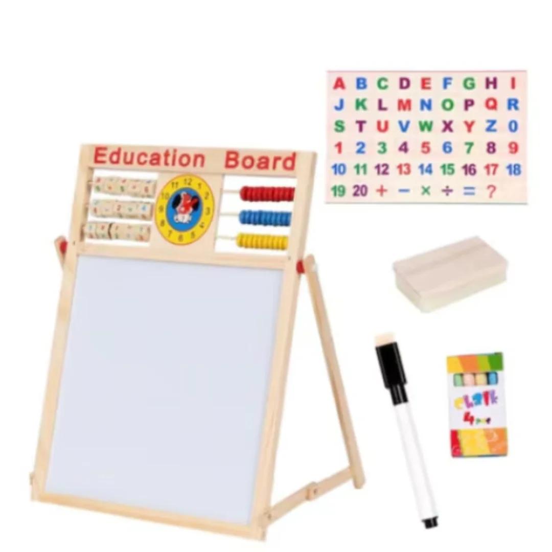 2-in-1 Blackboard, Children's Wooden Education Board and Easel (Magnetic Whiteboard), Blackboard for Kids-  Early Education & Learning Toys and Equipment