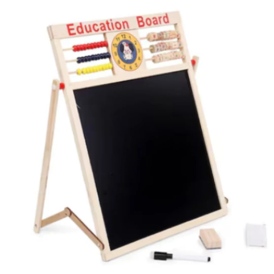 2-in-1 Blackboard, Children's Wooden Education Board and Easel (Magnetic Whiteboard), Blackboard for Kids-  Early Education & Learning Toys and Equipment