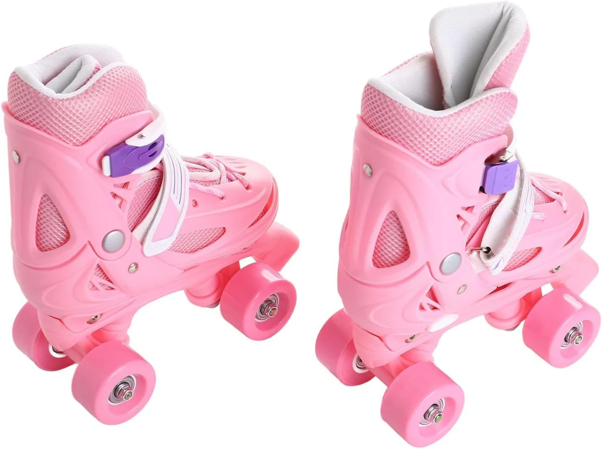 Pink Quad Skates - Adjustable 4 Wheel Roller Skates for Kids (Sizes 26-38), Skates for Girls, Toddler Skating Shoes