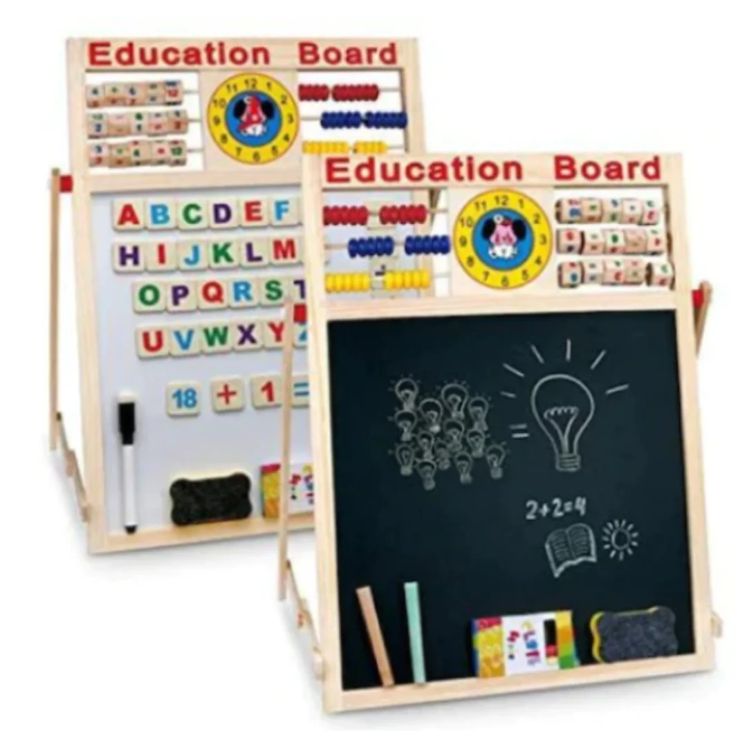 2-in-1 Blackboard, Children's Wooden Education Board and Easel (Magnetic Whiteboard), Blackboard for Kids- Early Education & Learning Toys and Equipment