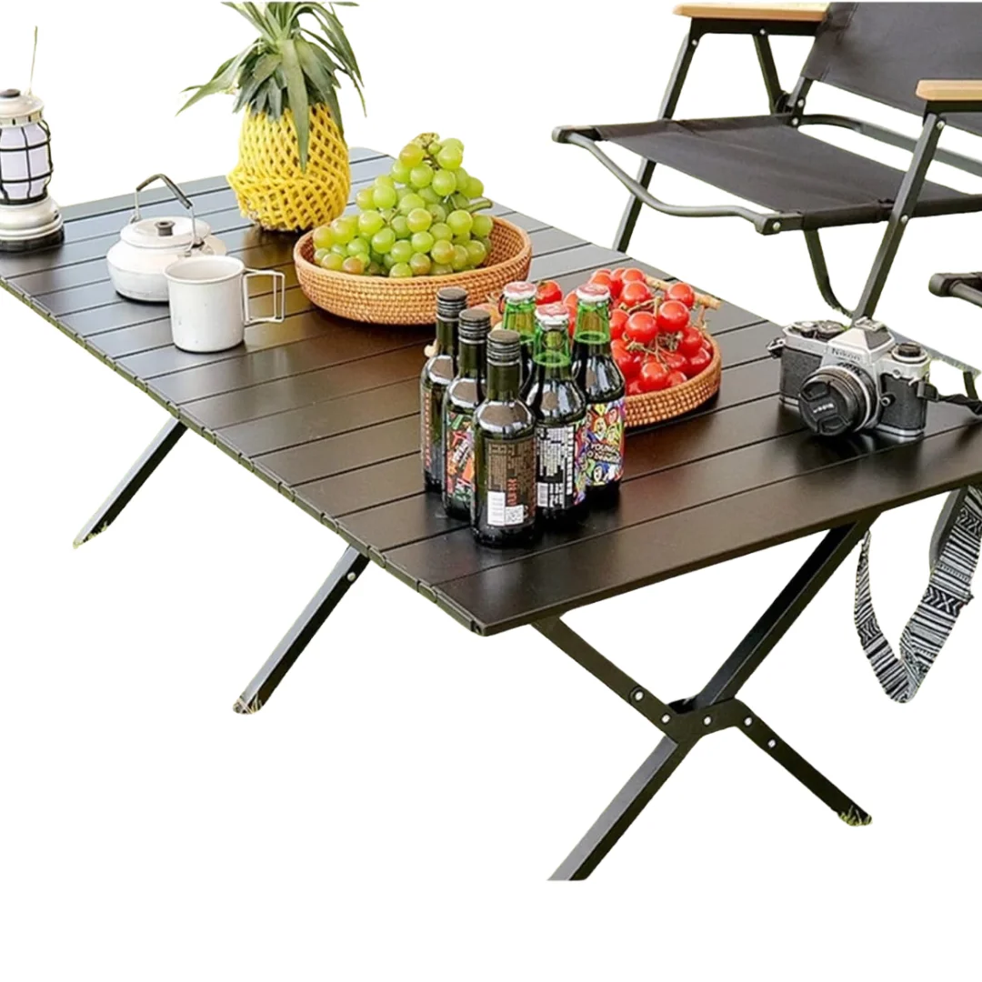1.5M Foldable Table | 4.9ft Portable Heavy Duty Metallic Utility Folding Table Large Indoor Outdoor Adjustable Height Folding Table, for Picnic Camping Beach and Party