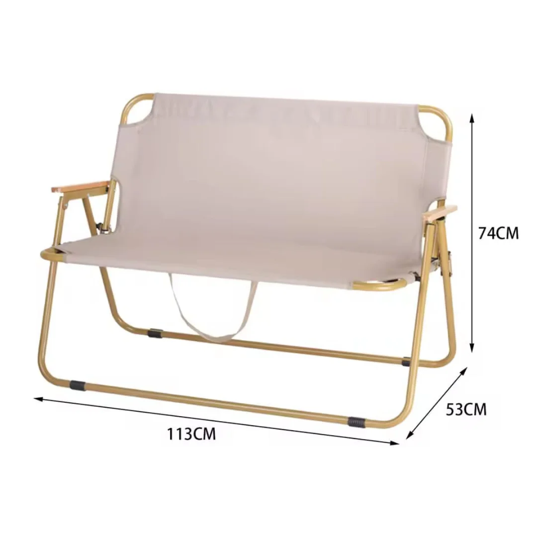 Portable Double Seat Camping Chair with Wood Armrest - Foldable Chair for Camping, Picnics & Outdoors