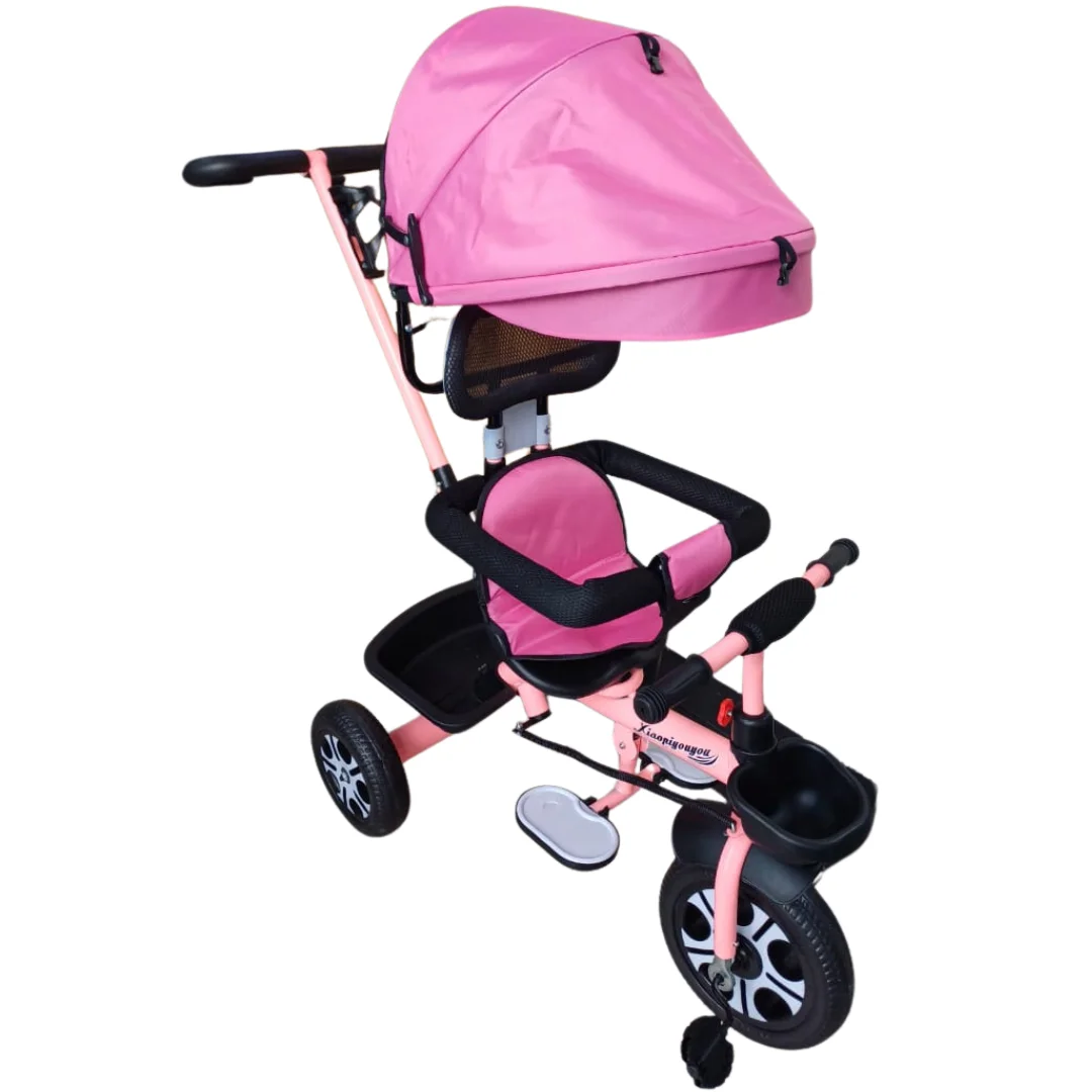 Tricycle with Push Handle and Canopy – Pink