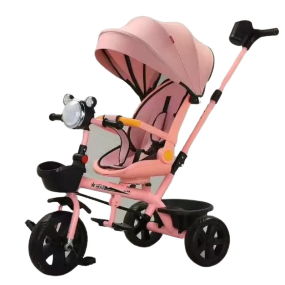 Pink Luxury Tricycle with Canopy & Push Handle – 3-in-1 Reversible Seat Tricycle for Girls 1-4 Years – Best Baby Tricycle Kenya