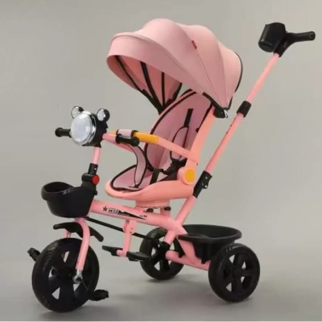 Pink Luxury Tricycle with Canopy & Push Handle – 3-in-1 Reversible Seat Tricycle for Girls 1-4 Years – Best Baby Tricycle Kenya