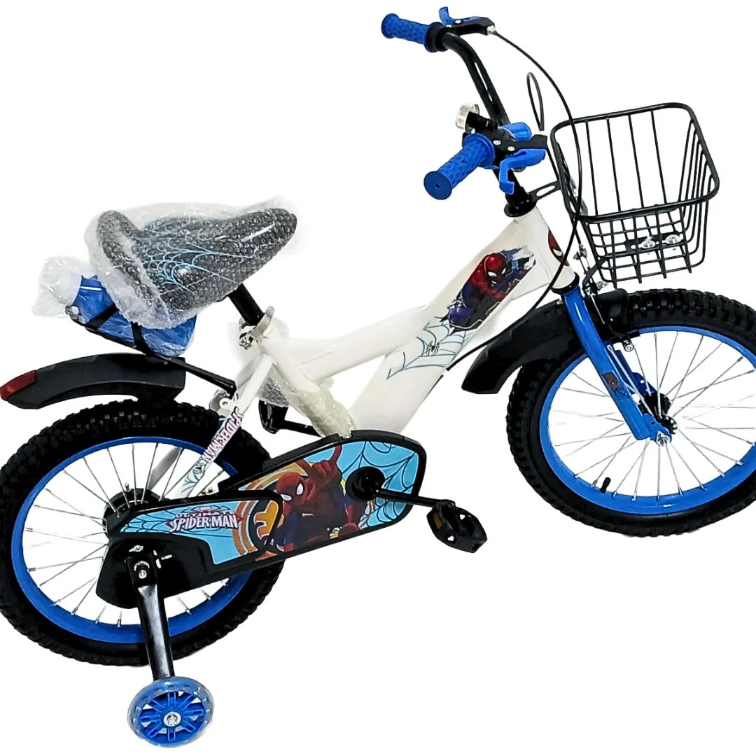 Spiderman Kids Bike, 16 Inch Blue Children's Bicycle for Boys - Bikes with Training Wheels & Basket