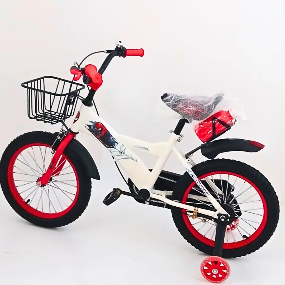 Spiderman Kids Bike (Size 16) Red Children's Bicycle with Training Wheels & Basket