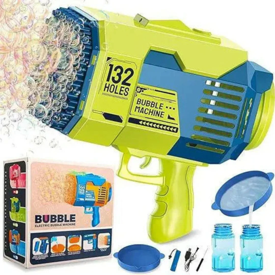 Bubble Gun Machine (132 Holes) for Kids, Rechargeable Bubbles Machine for Kids, Bubble Gun for Parties, Bubble Blower Machine 