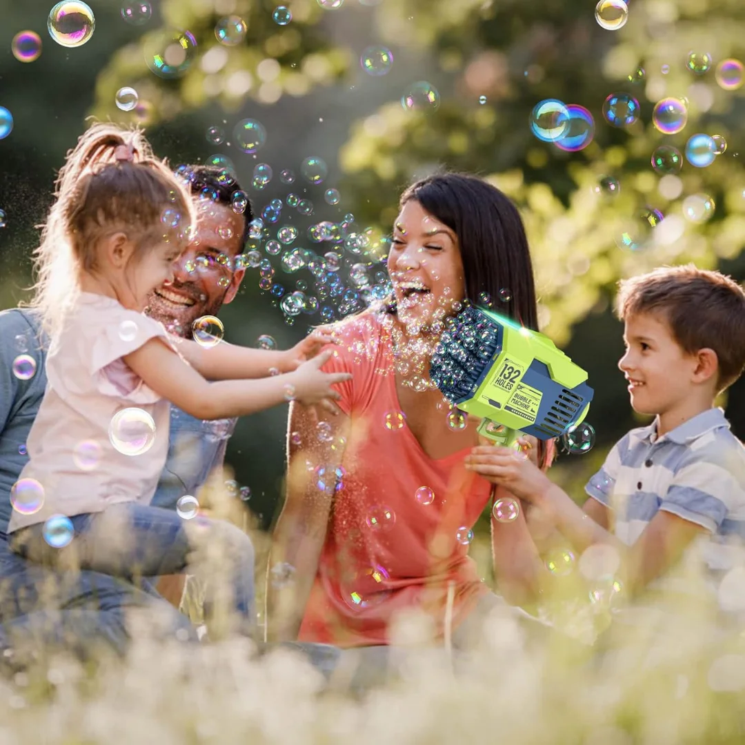 Bubble Gun Machine (132 Holes) for Kids, Rechargeable Bubbles Machine for Kids, Bubble Gun for Parties, Bubble Blower Machine 
