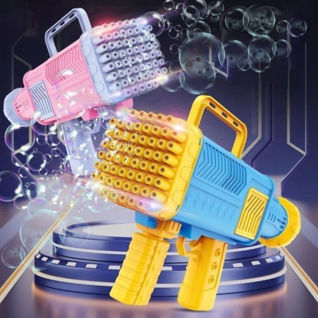 Bubble Gun for Kids, Fun Bubbles Generator with 60 Holes and Lights - Fun Toys for Kids and Parties