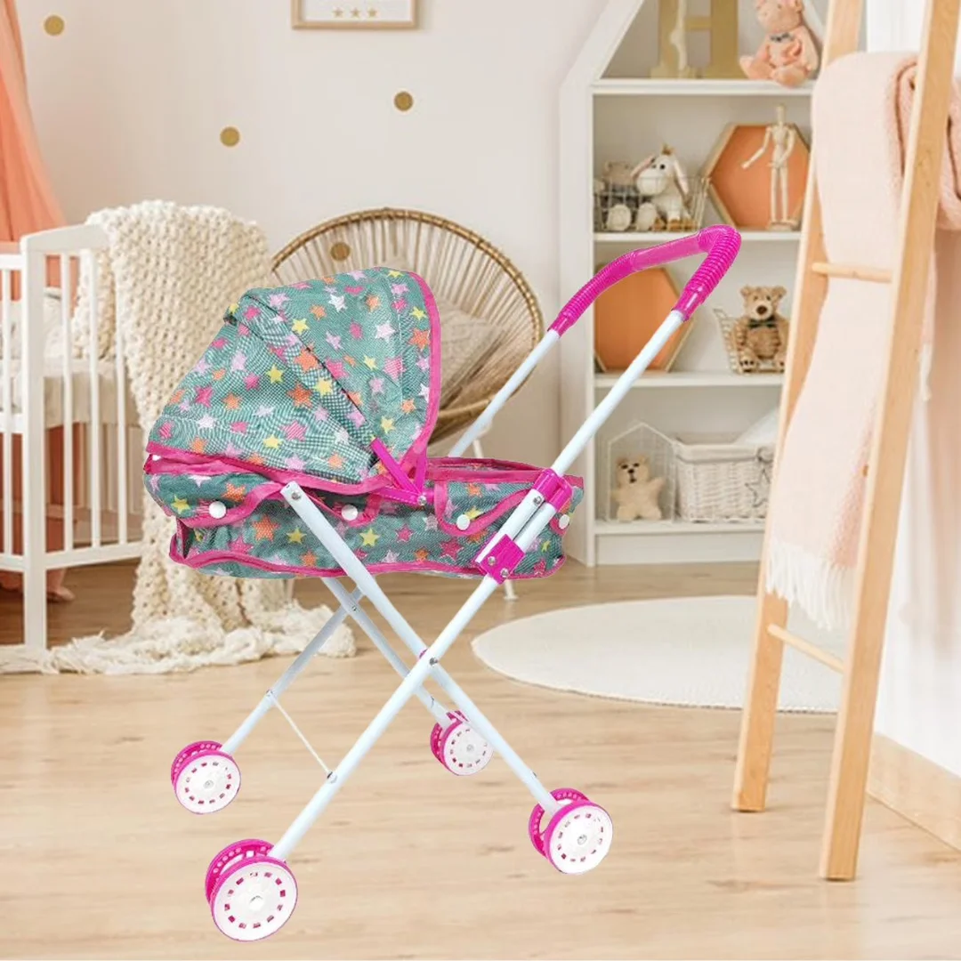 Foldable Baby Doll Stroller Girls Pretend Play Stroller for Toddlers and Kids - Stroller Accessory for Dolls, Pushchair Toy for Outside Role Play (3+ Year Old) | Pretend Play Doll Pram for Girls