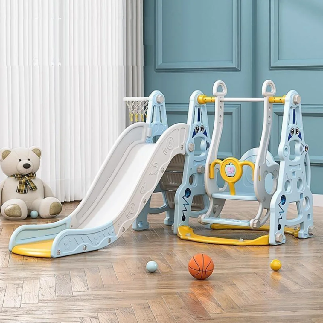 4-in-1 Kids Swing and Slide Set with Basketball Hoop - Indoor and Outdoor Playground Play Set, Playground Equipment for Kids