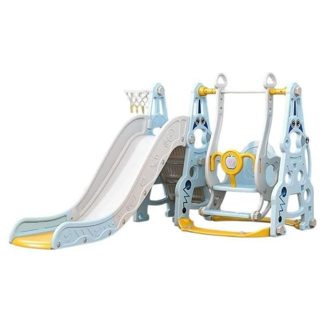 4-in-1 Kids Swing and Slide Set with Basketball Hoop - Indoor and Outdoor Playground Play Set, Playground Equipment for Kids