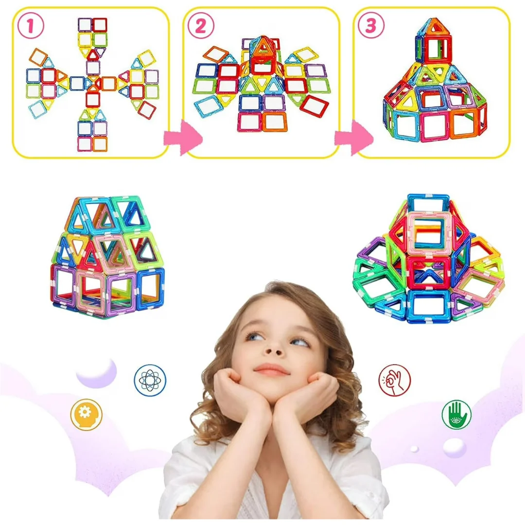 84 PCS Magnetic Tiles Building Set for Kids – 84 Pieces Magnetic Tiles for Children - Building Tiles (Ages 3+)