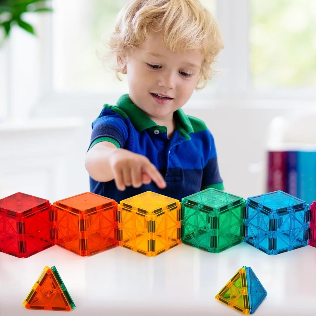 100 PCS Magnetic Tiles Building Set – 100 Pieces Building Blocks, Magnets Building Set (Ages 3+)