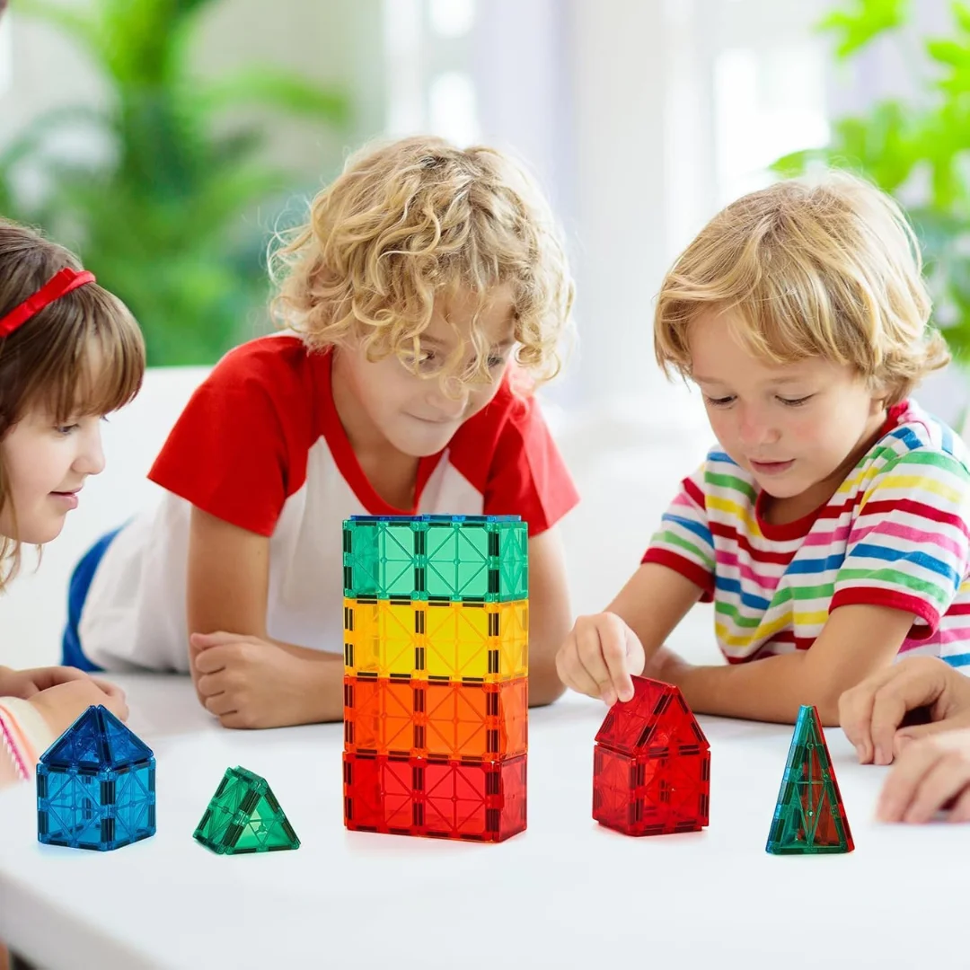 100 PCS Magnetic Tiles Building Set – 100 Pieces Building Blocks, Magnets Building Set (Ages 3+)
