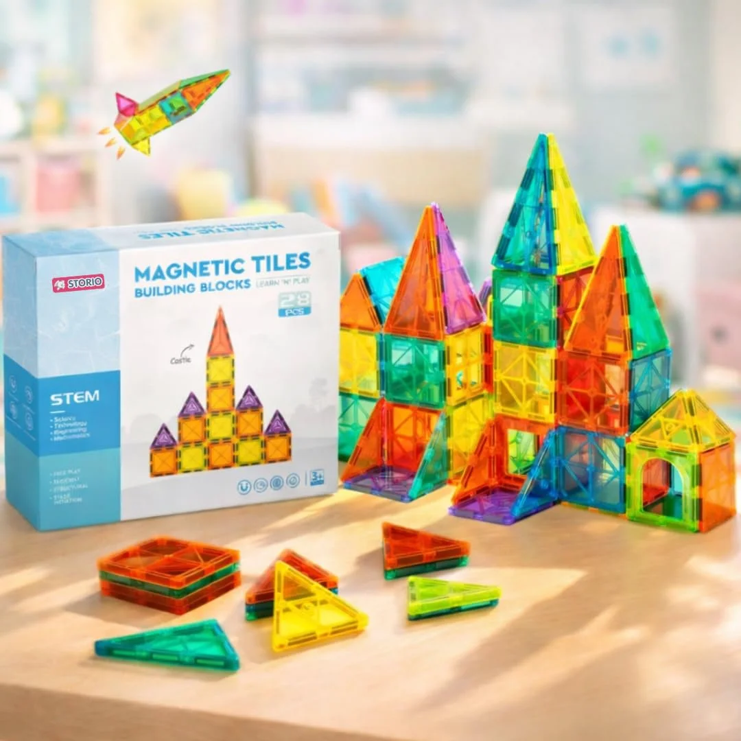 100 PCS Magnetic Tiles Building Set – 100 Pieces Building Blocks, Magnets Building Set (Ages 3+)