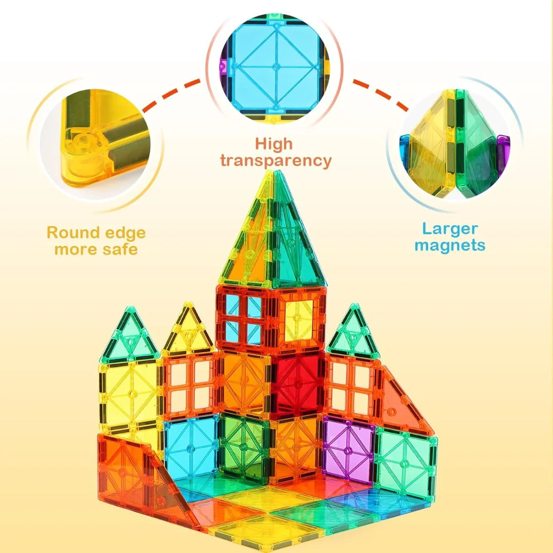 100 PCS Magnetic Tiles Building Set – 100 Pieces Building Blocks, Magnets Building Set (Ages 3+)