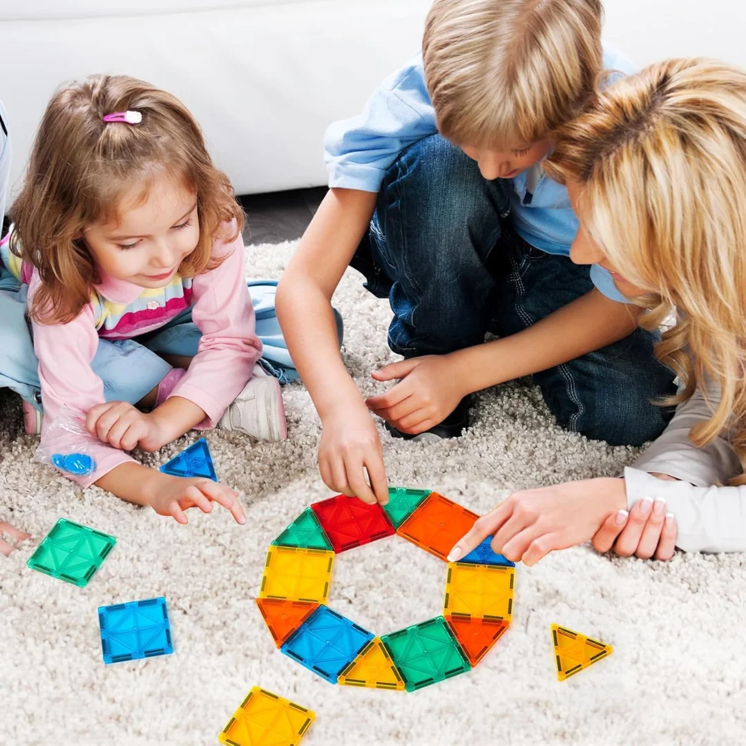 100 PCS Magnetic Tiles Building Set – 100 Pieces Building Blocks, Magnets Building Set (Ages 3+)