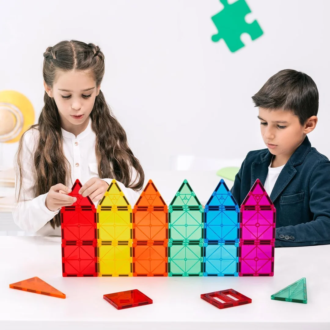 100 PCS Magnetic Tiles Building Set – 100 Pieces Building Blocks, Magnets Building Set (Ages 3+)