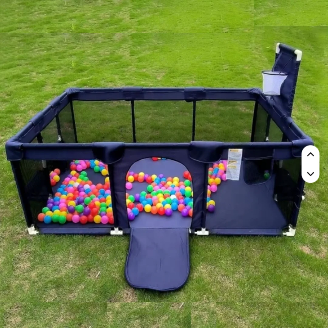 Blue Play Pen for Kids with Balls - Large Safety Fence Ball Pit | Foldable Indoor Outdoor Playpen