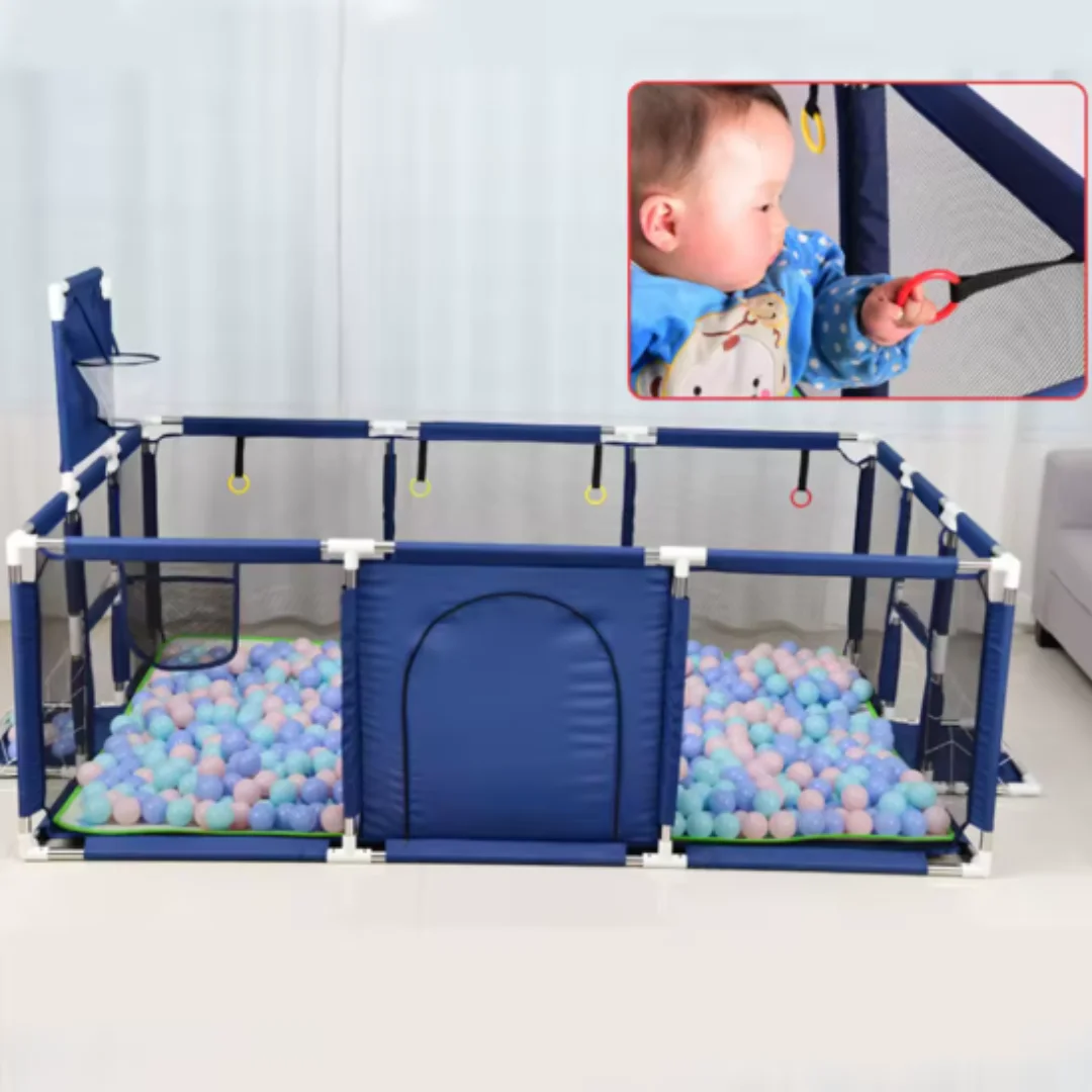 Blue Play Pen for Kids with Balls - Large Safety Fence Ball Pit | Foldable Indoor Outdoor Playpen