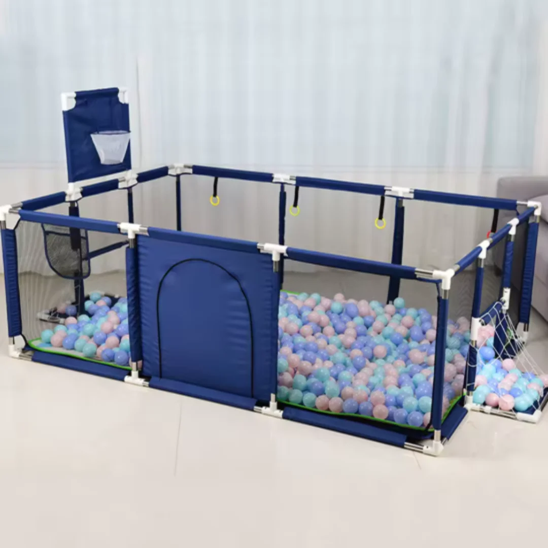 Blue Play Pen for Kids with Balls - Large Safety Fence Ball Pit | Foldable Indoor Outdoor Playpen