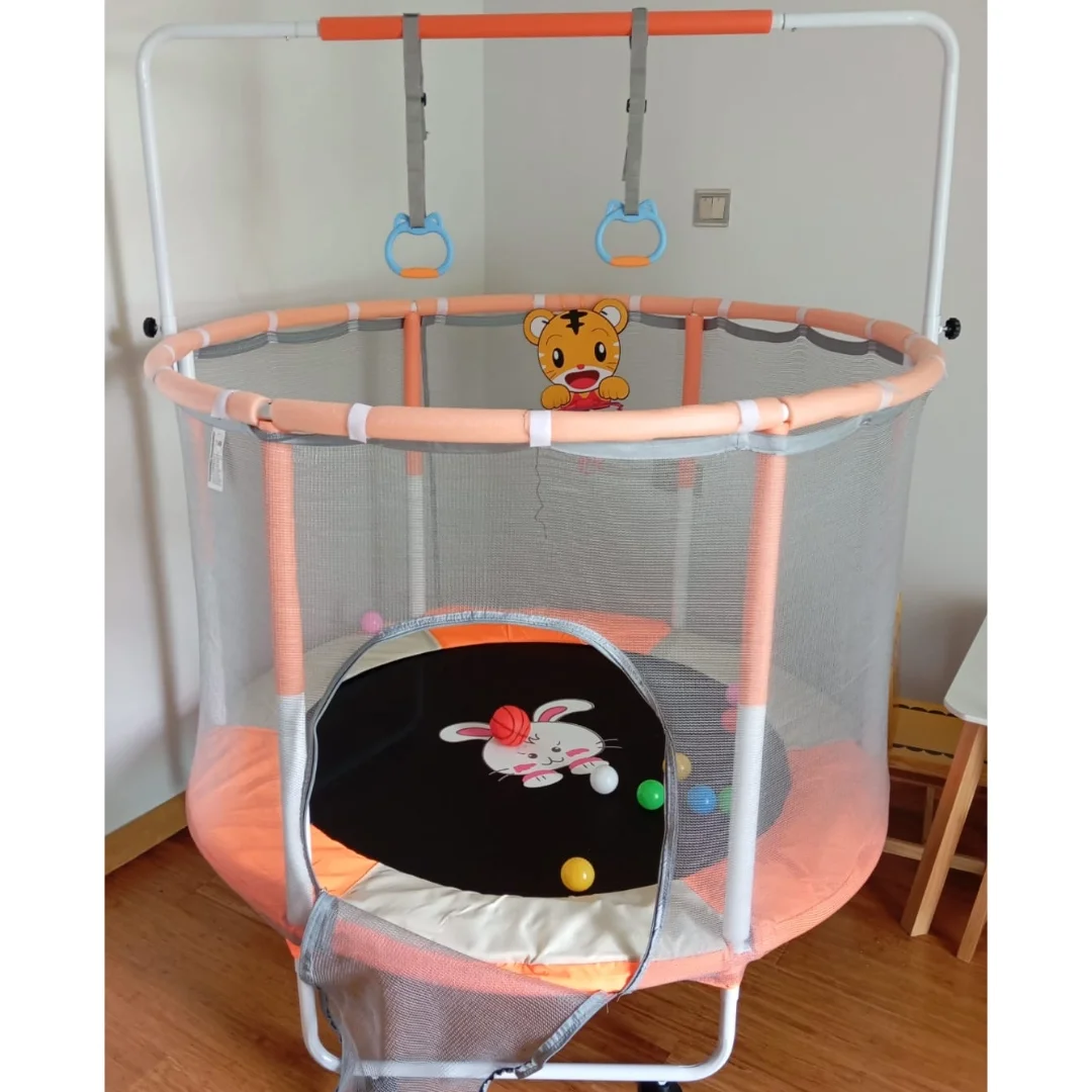 5ft Trampoline for Kids with Safety Net + Adjustable Gymnastics Bar, Kids Indoor and Outdoor Trampoline, Mini Trampoline, Small Trampoline, Indoor Trampoline for Kids, Toddler Play Gym for Boys & Girls, Birthday Gift 