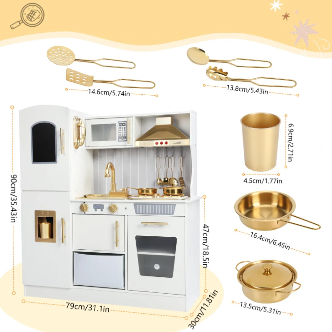 Wooden Kitchen Set for Kids (3-8 yrs), Luxury Pretend Play Kitchen Set , Wooden Kitchen with Lights, Water & Sounds for Children, Pretend Wooden Cooking Set for Kids, Gifts for Girls, Luxury Kitchen Sets, Premium Kitchen Sets for Kids, Pretend Kitchen and Utensils, Toy Kitchen