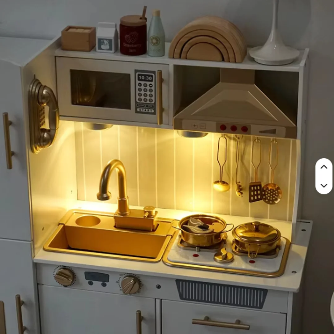 Wooden Kitchen Set for Kids (3-8 yrs), Luxury Pretend Play Kitchen Set , Wooden Kitchen with Lights, Water & Sounds for Children, Pretend Wooden Cooking Set for Kids, Gifts for Girls, Luxury Kitchen Sets, Premium Kitchen Sets for Kids, Pretend Kitchen and Utensils, Toy Kitchen